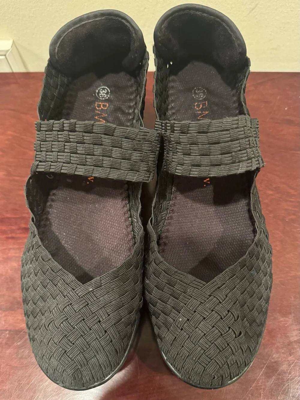 Women’s Bernie Mev. Black Woven Wedge Shoes - Size 38 ( US 7.5 )